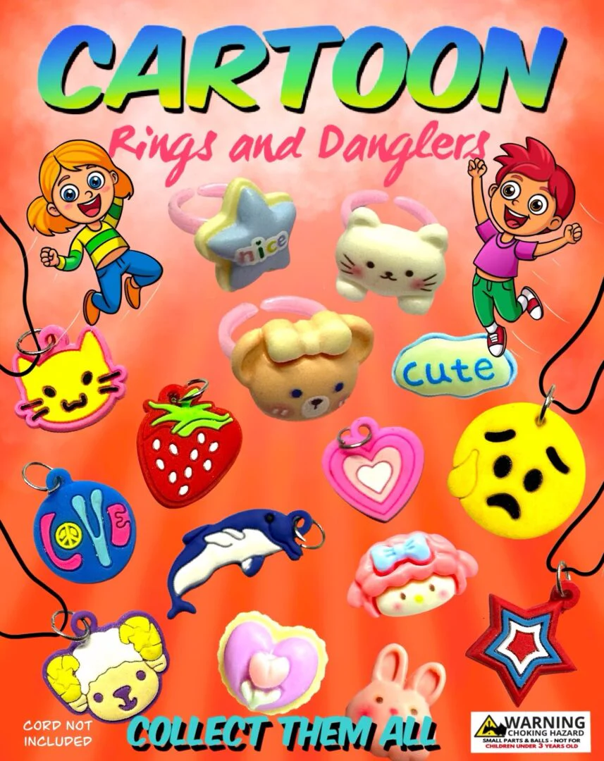 Cartoon Rings & Danglers 1" Capsules