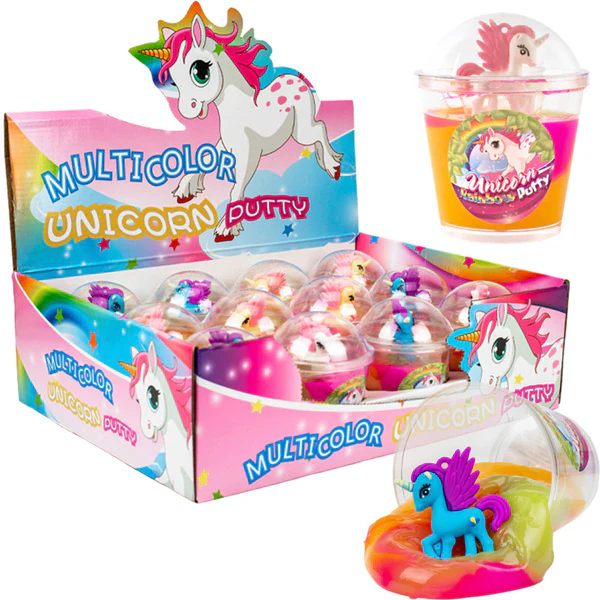 Multi-Color Putty 4.5in Container with Unicorn Inside (12 pcs)