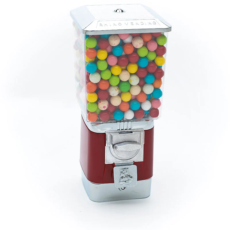 Rhino Pro Metal Red Vending Machine with 1" Acorn Capsule Wheel & Cash Box - 25 Cent - Image 3