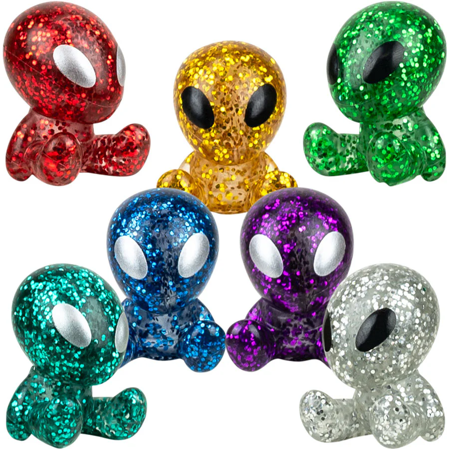 Sitting Glitter Alien Figures in 1" Capsules