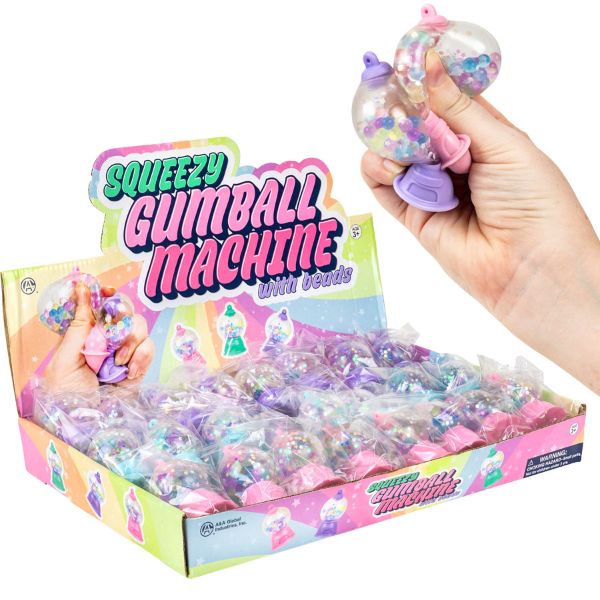Squeezy Gumball Machine with Beads 2.5in Asst (24pcs)